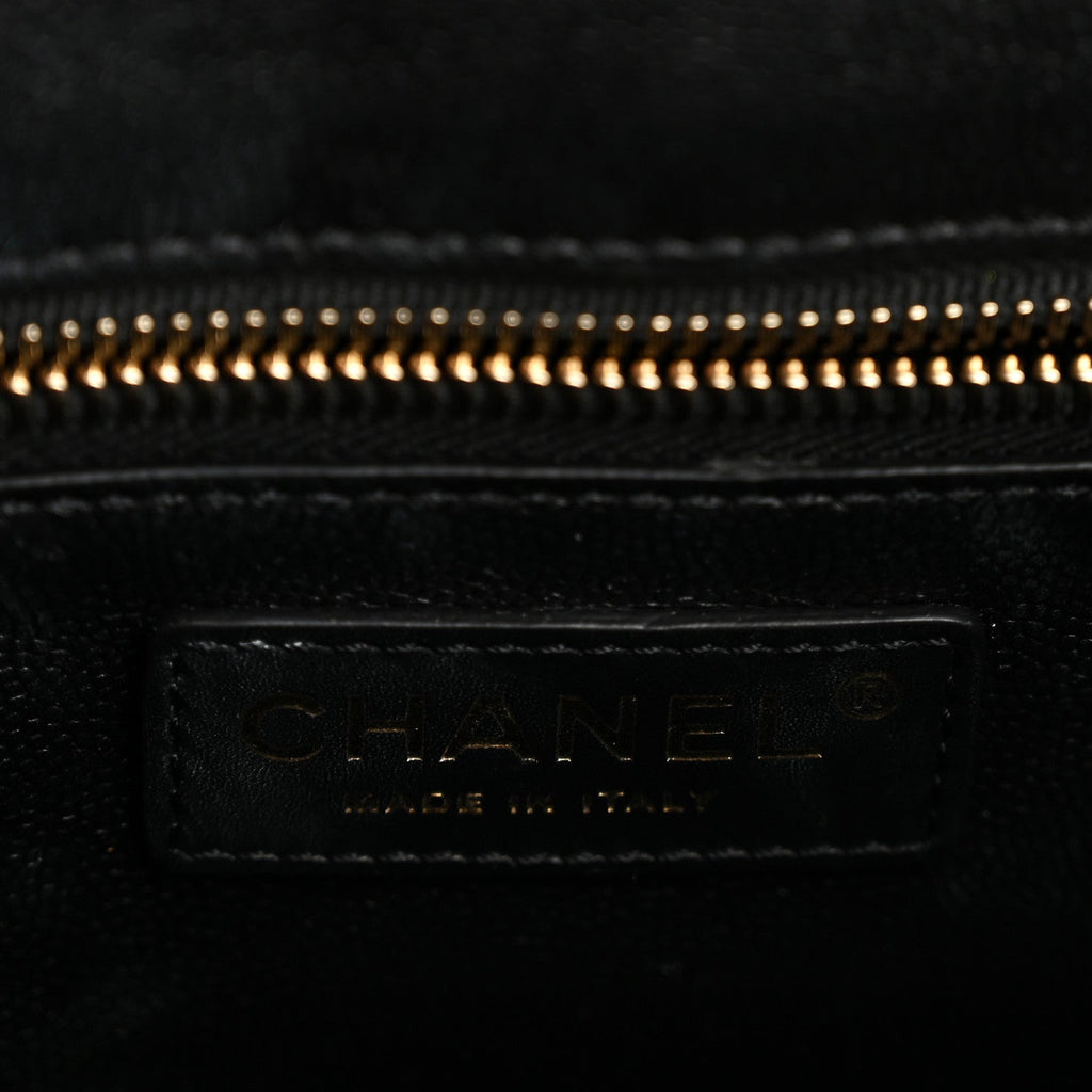 Caviar Quilted Small Shopping Tote  Black