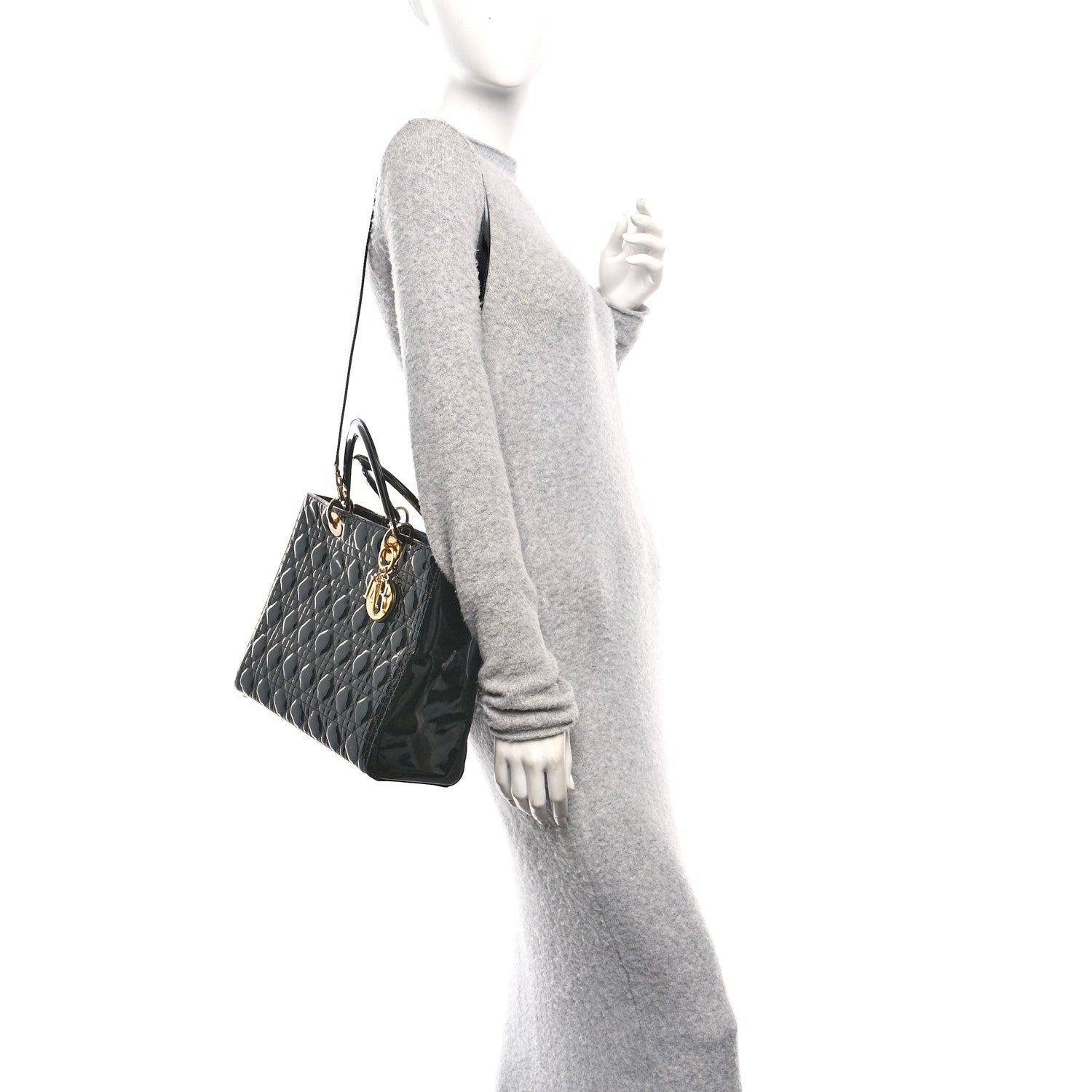 Patent Cannage Large Lady Dior Black