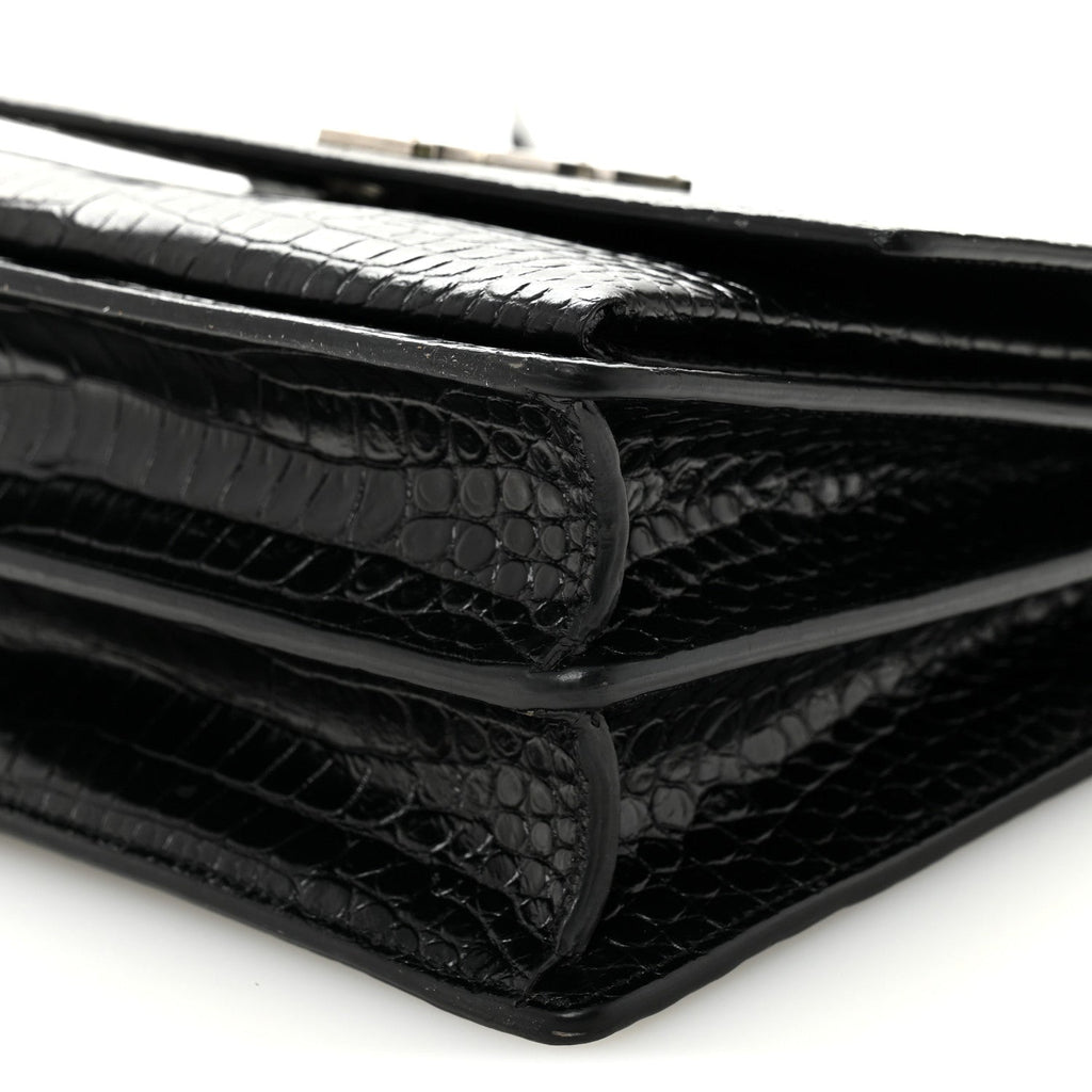 Calfskin Crocodile Embossed Medium Monogram Sunset Black