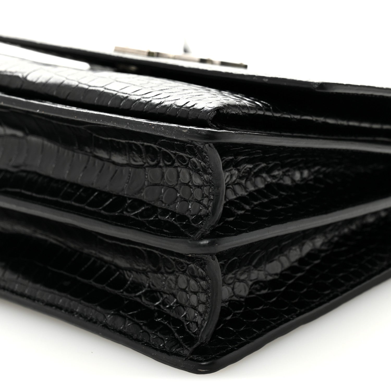 Calfskin Crocodile Embossed Medium Monogram Sunset Black
