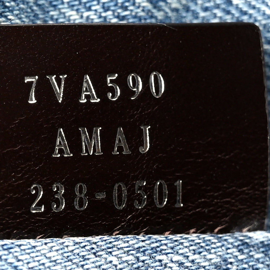 Denim Lavato Vitello King Logo Embroidered Frayed Tote Denim Chiaro Cuoio