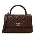 Caviar Quilted Small Coco Handle Flap Dark Brown