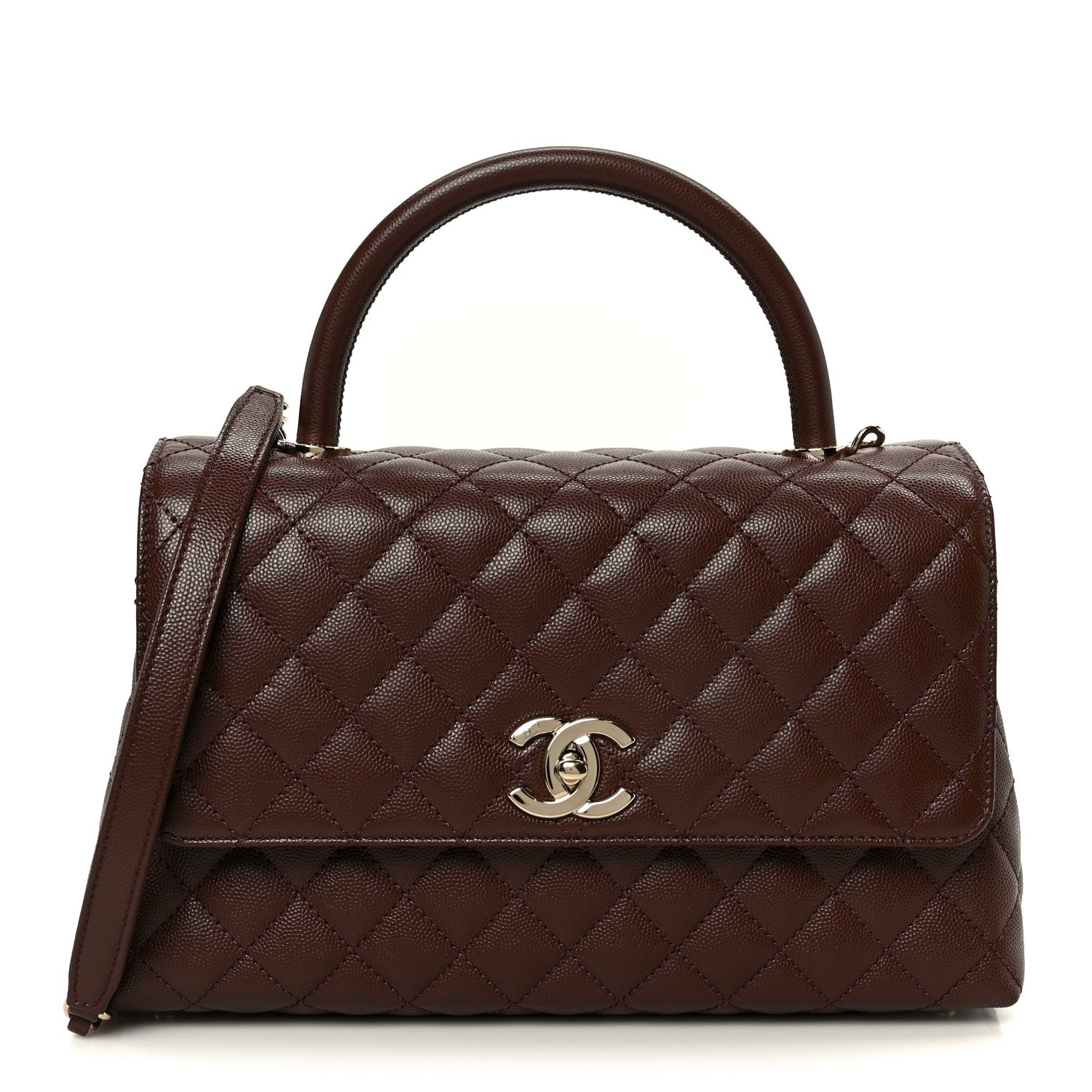 Caviar Quilted Small Coco Handle Flap Dark Brown