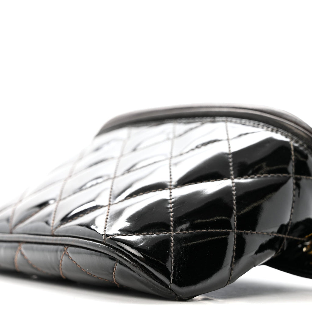 Patent Calfskin Quilted Waist Belt Bag 70 28 Black