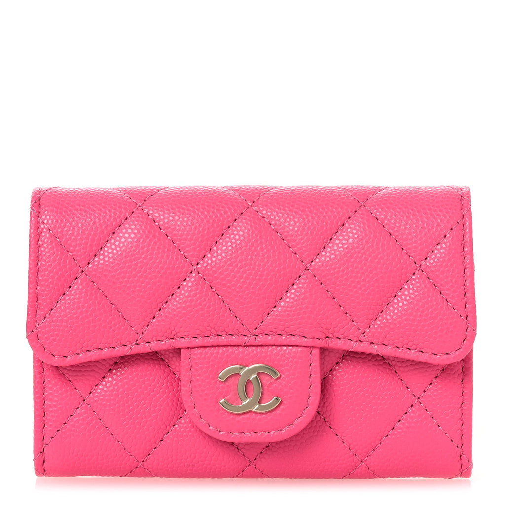 Caviar Quilted Flap  Holder Wallet Pink