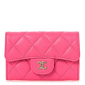 Caviar Quilted Flap  Holder Wallet Pink