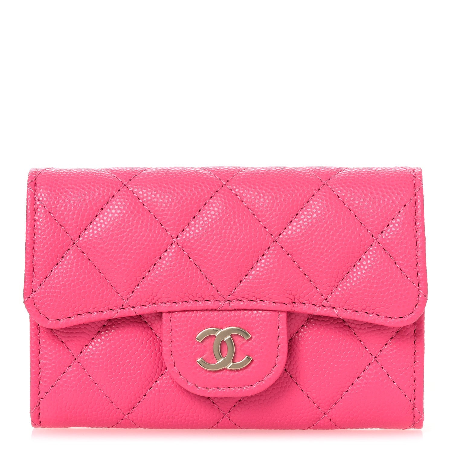 Caviar Quilted Flap  Holder Wallet Pink