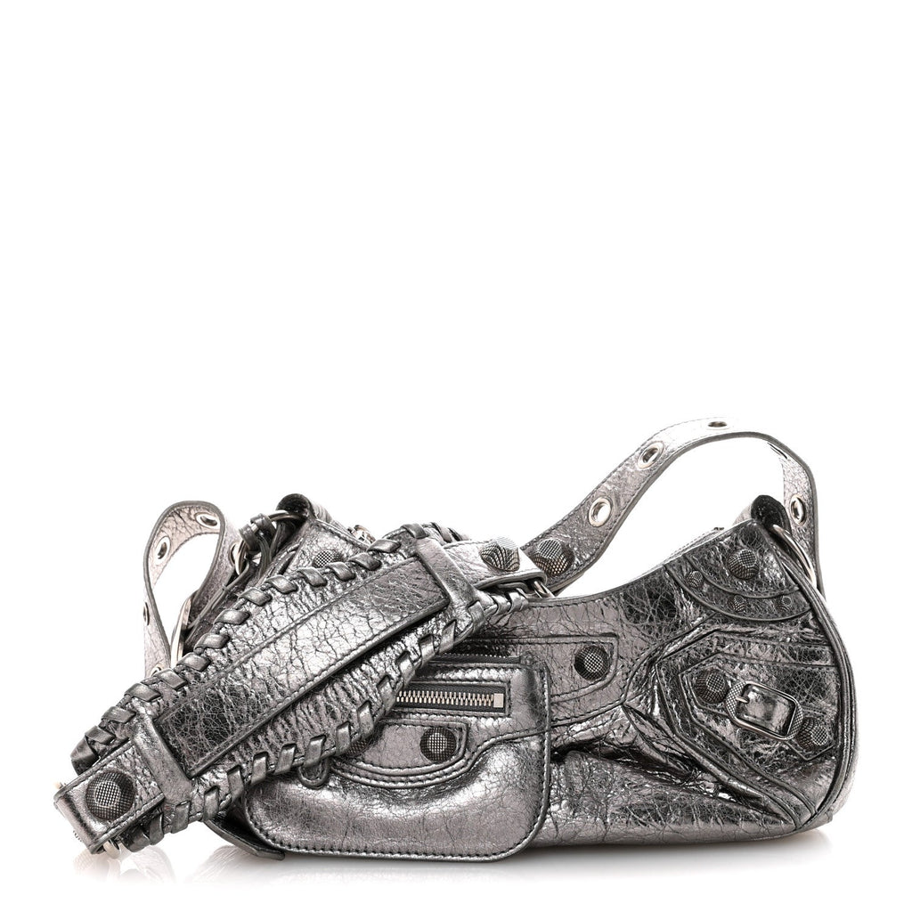 Metallic Agneau Arena Le Cagole Shoulder Bag XS Silver
