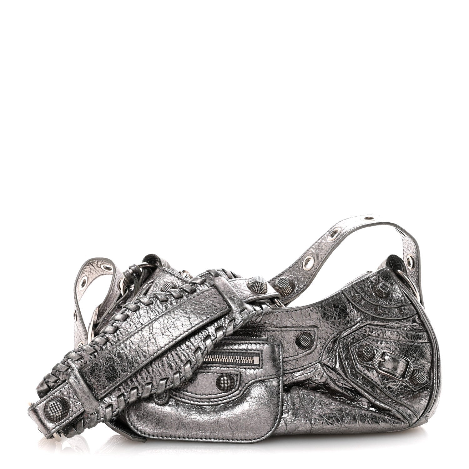 Metallic Agneau Arena Le Cagole Shoulder Bag XS Silver