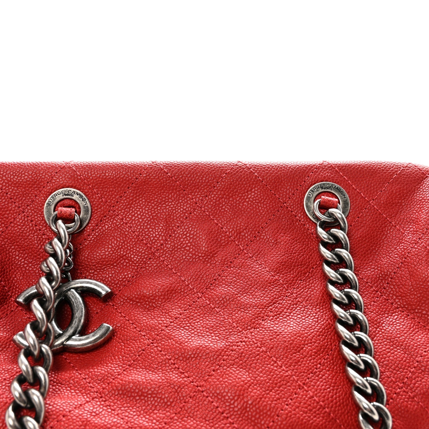 Caviar Quilted Frame CC Shopping Tote Red
