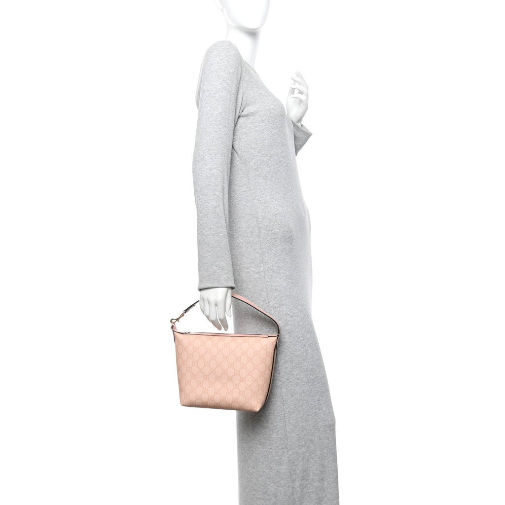 GG Supreme Monogram Textured Calfskin Web Super Mini Ophidia Shoulder Bag Pink