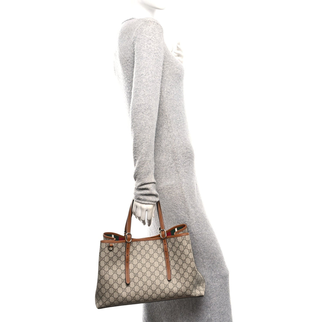 GG Supreme Monogram Emblem Large Tote Bag Beige Ebony Sundial