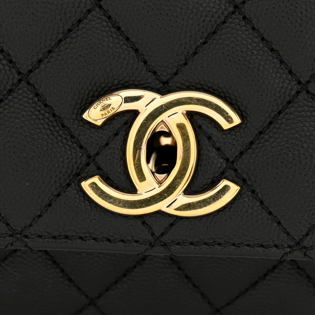 Caviar Quilted Small Coco Handle Flap Black