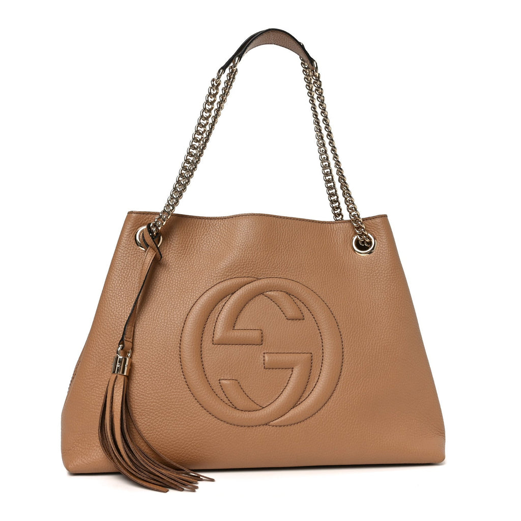 Pebbled Calfskin Medium Soho Chain Shoulder Bag Camelia