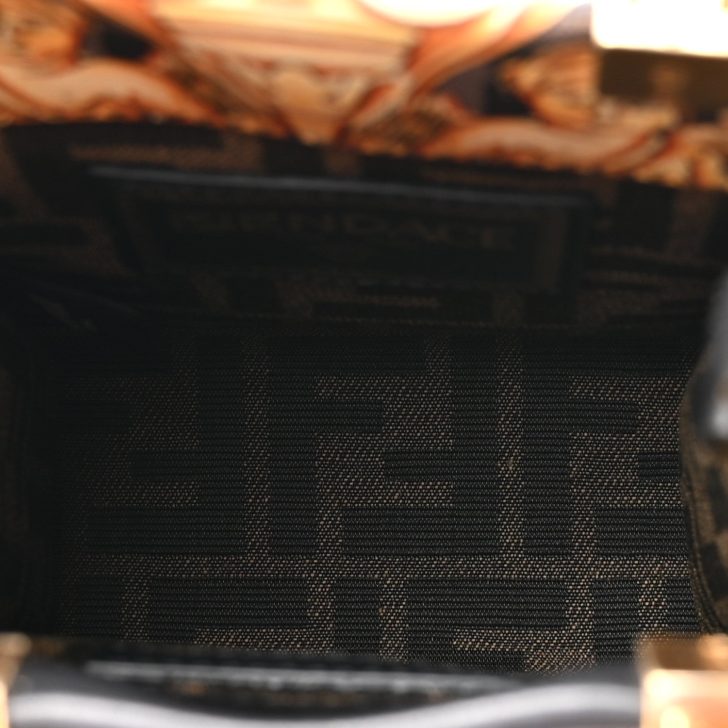 X VERSACE Vitello King Catalan Mirror Plexiglass Fendace FF Baroque Logo Mini Fendi Sunshine Shopper Tote Black Gold