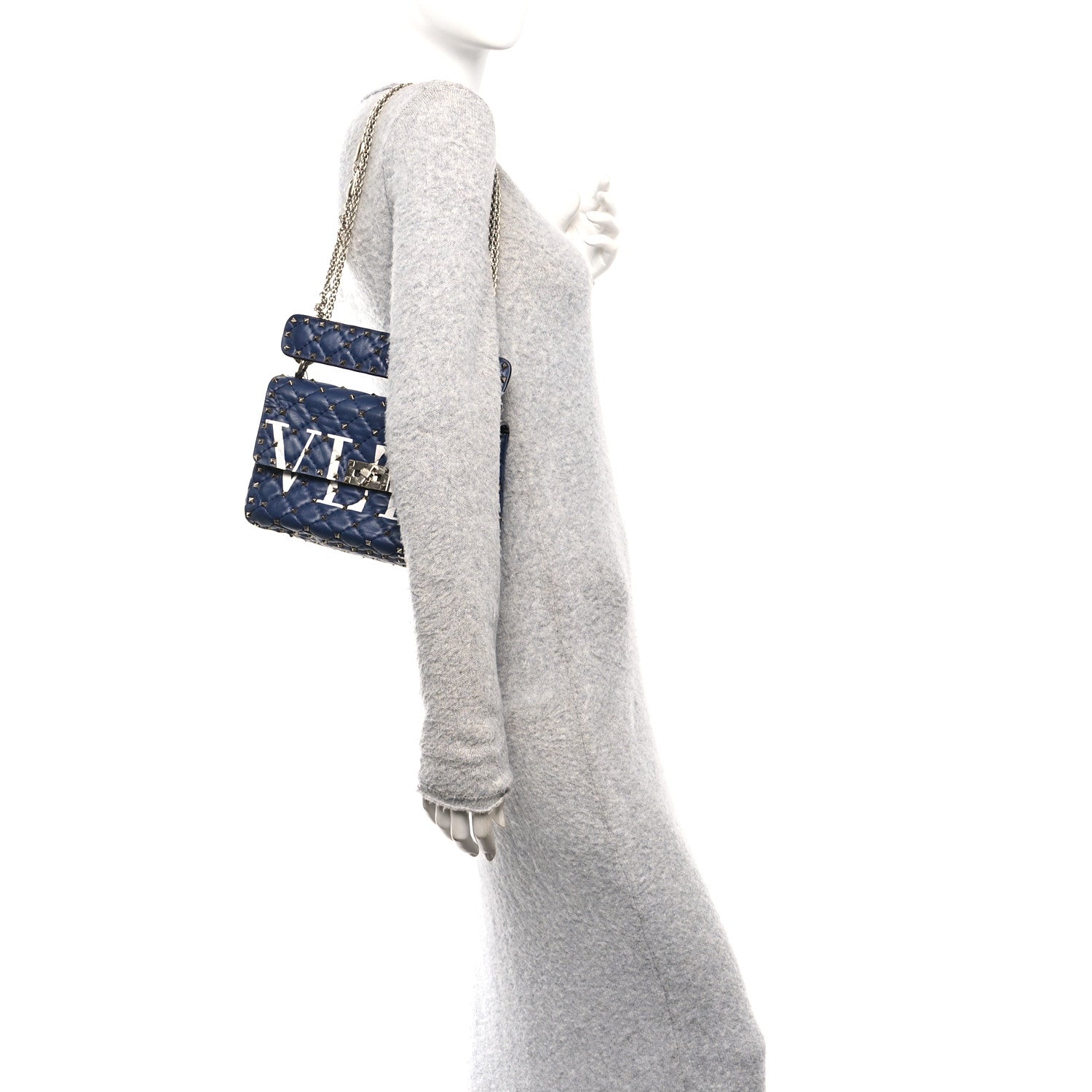 Nappa VLTN Print Medium Rockstud Spike Shoulder Bag Pure Blue White