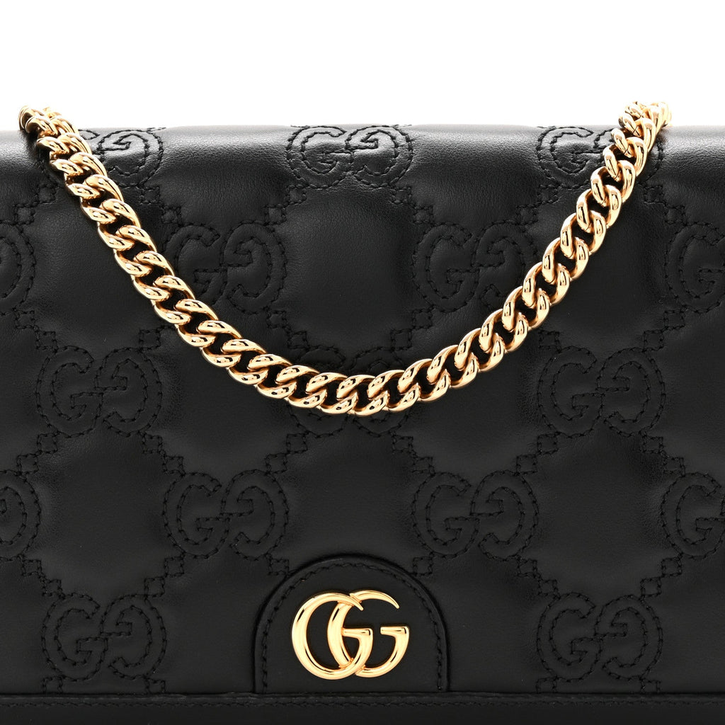 Calfskin GG Matelasse Chain Wallet Black