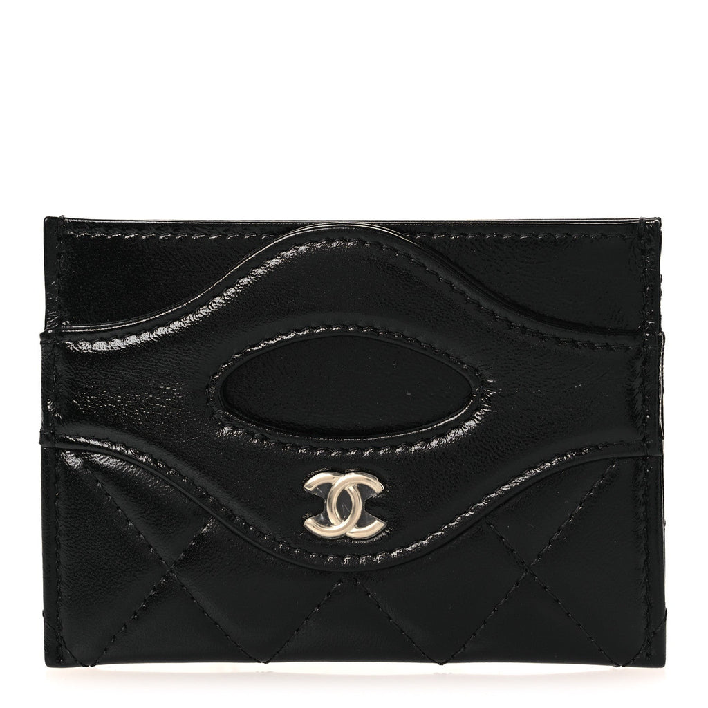 Shiny Crumpled Calfskin Quilted 31  Holder Black