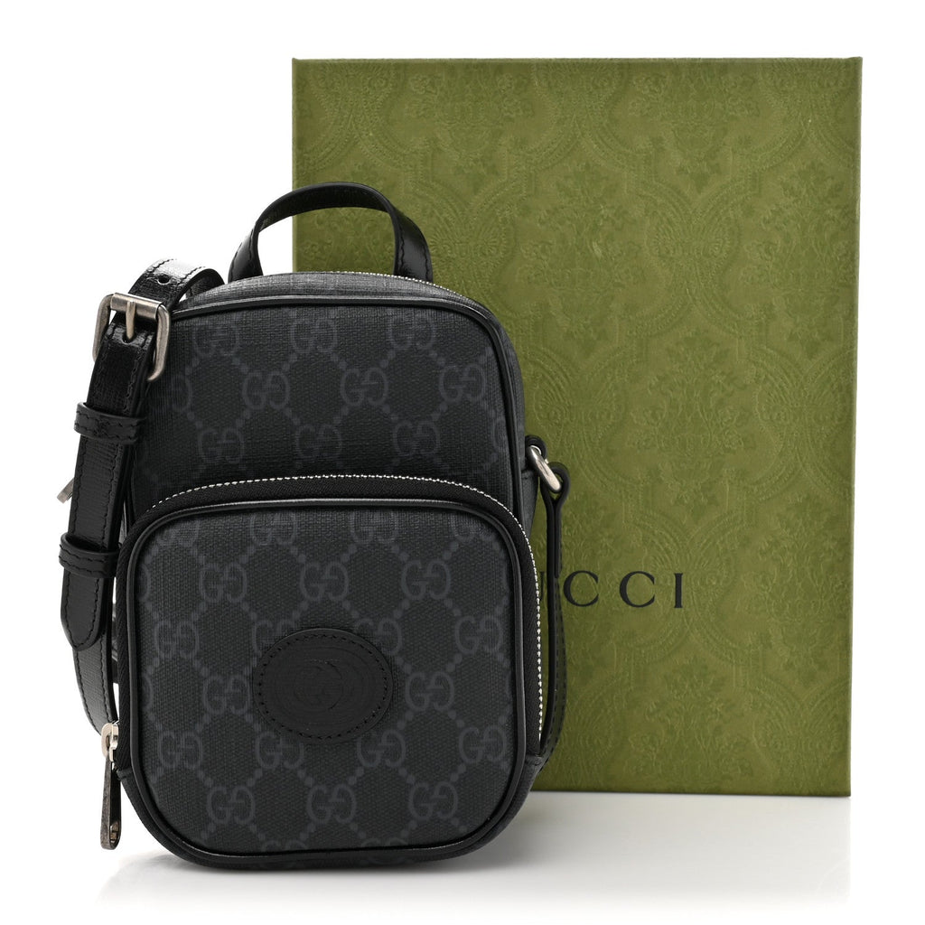 GG Supreme Monogram Azalea Calfskin Mini Retro Interlocking G Bag Black