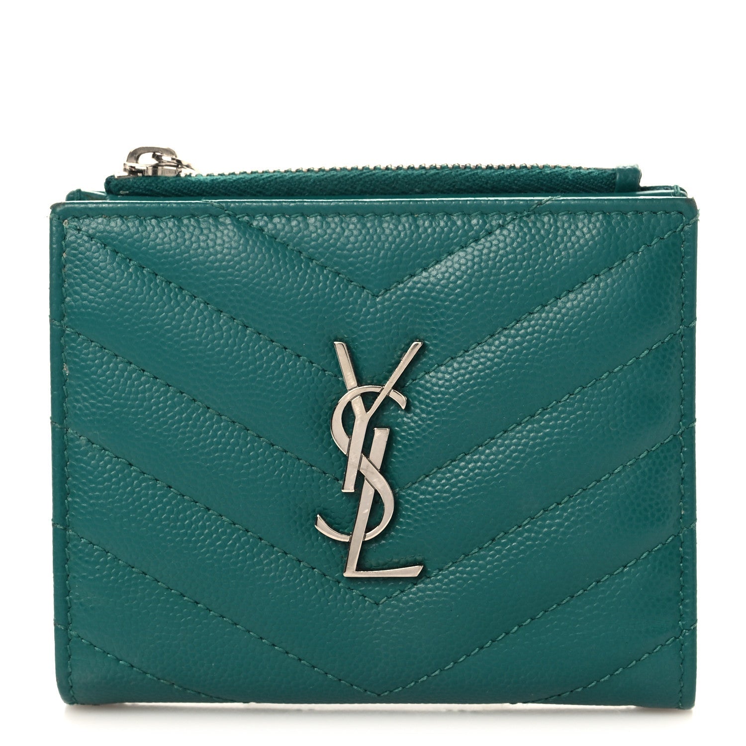 Grain De Poudre Matelasse Chevron Monogram Zipped  Case Malachite Green