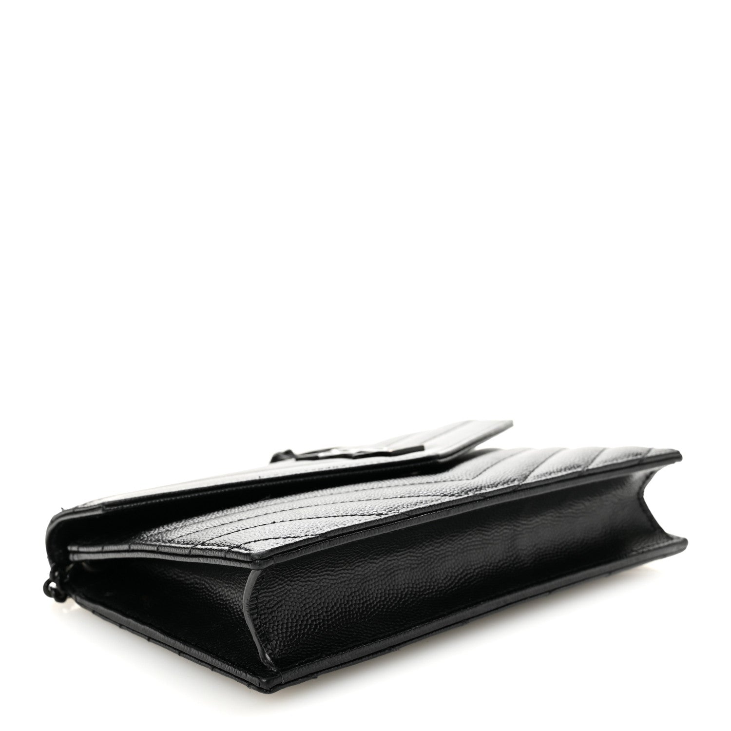 Grain De Poudre Matelasse Chevron Monogram Monochrome Envelope Chain Wallet Black