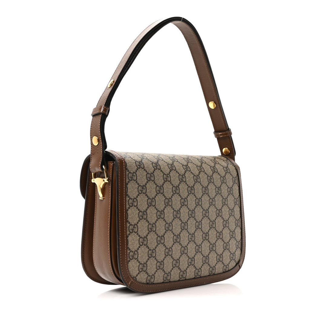 GG Supreme Monogram Horsebit 1955 Shoulder Bag Beige Brown Sugar