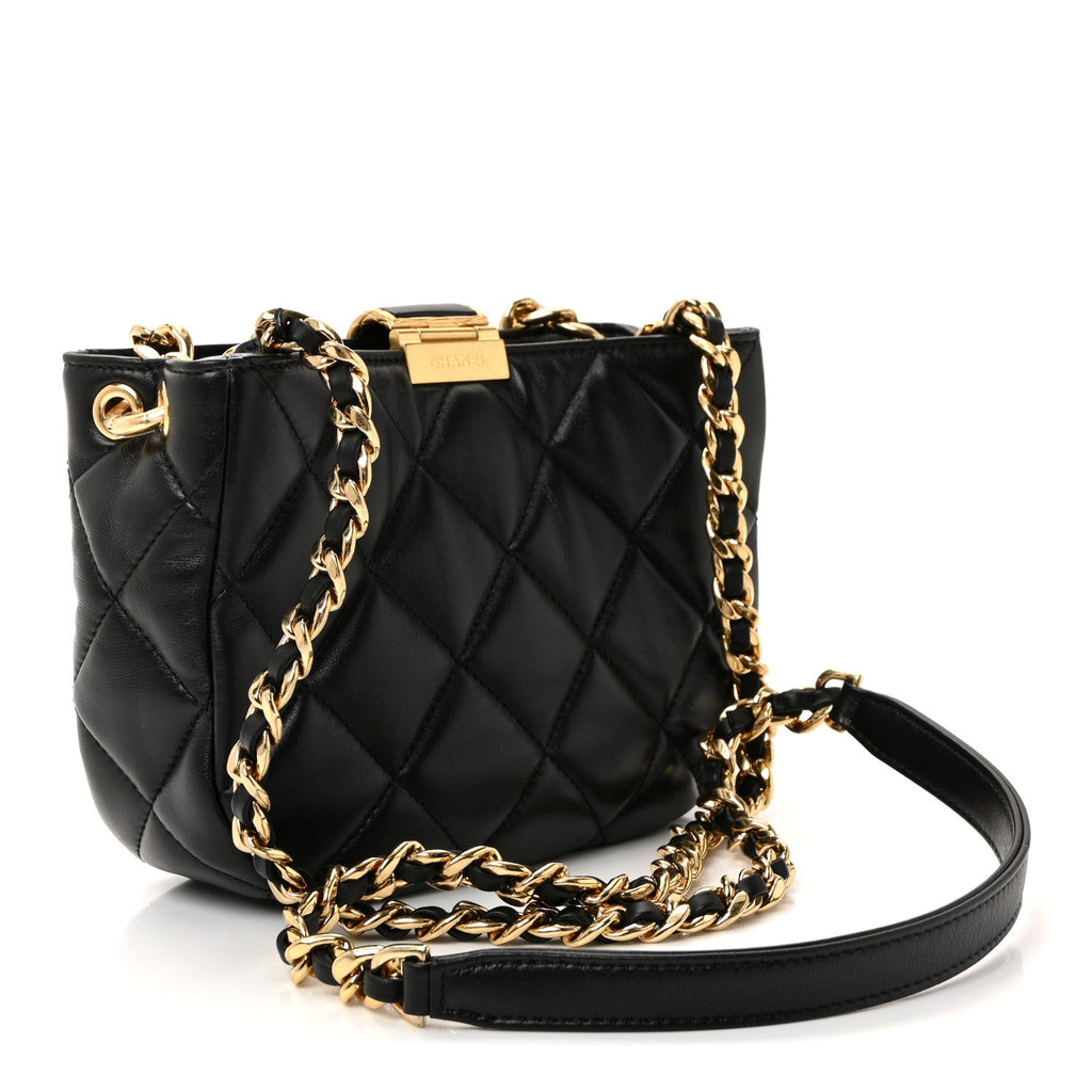 Lambskin Quilted Small Chain Hobo Black