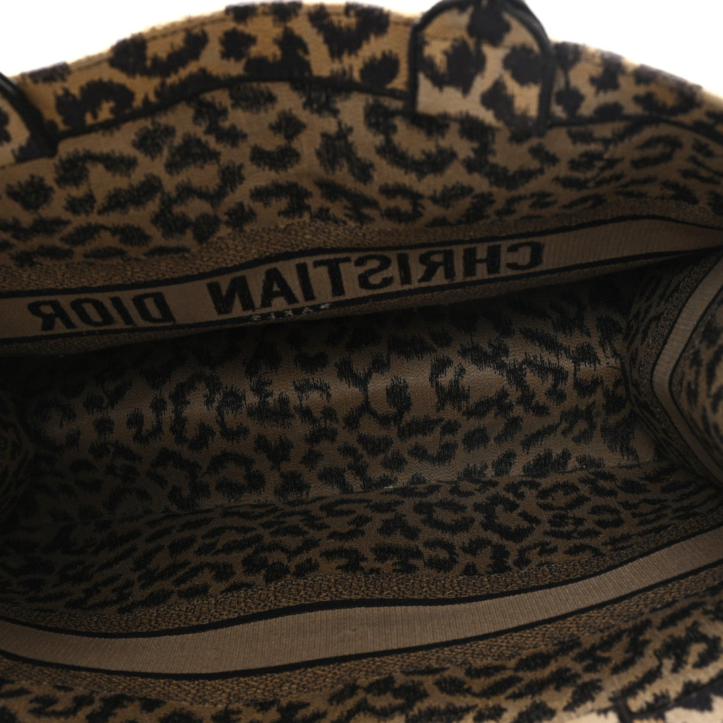 Canvas Mizza Embroidered Large Leopard Book Tote Beige