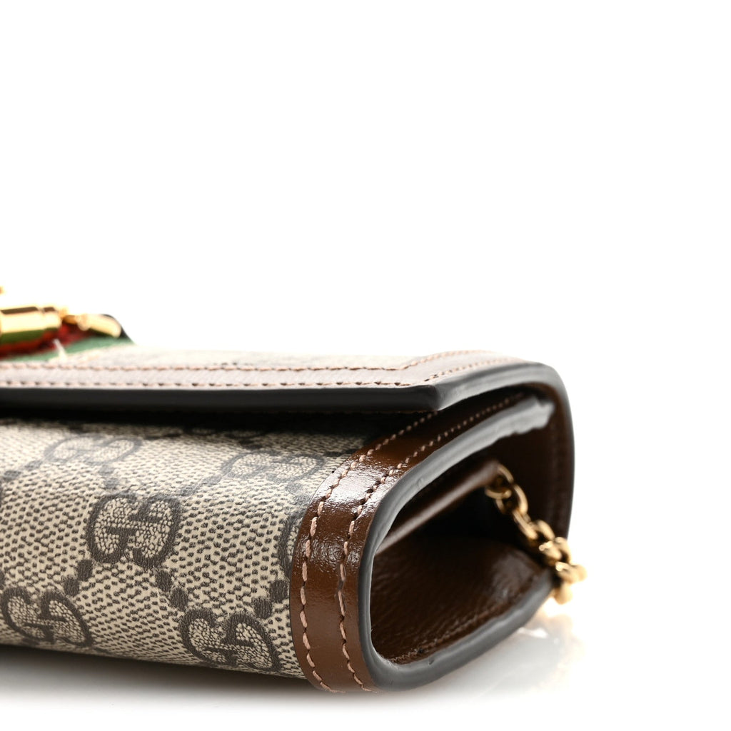 GG Supreme Monogram Azalea Calfskin Web Jackie 1961 Chain Wallet Beige Ebony Brown Sugar