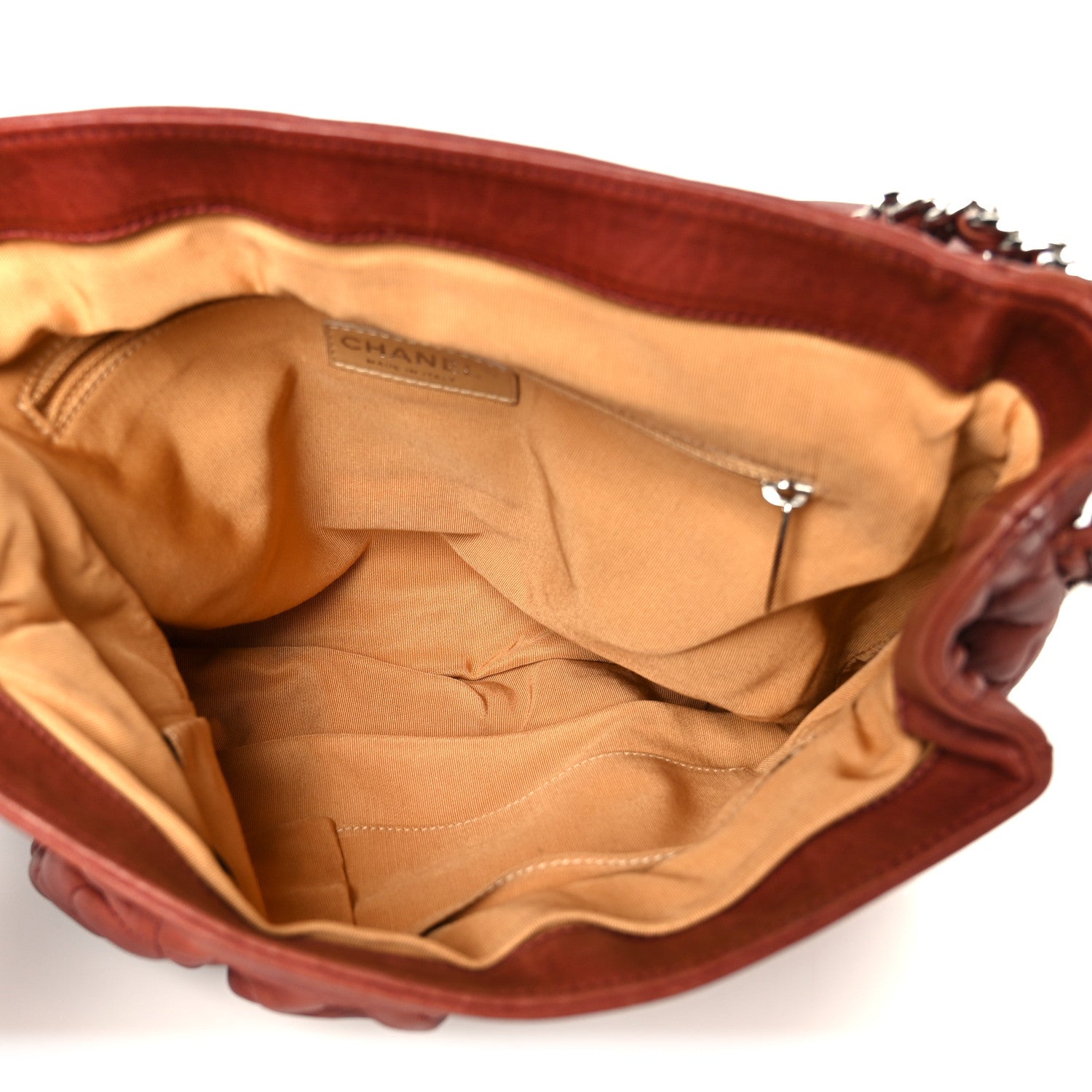 Washed Lambskin Quilted Medium Chain Around Messenger Brown