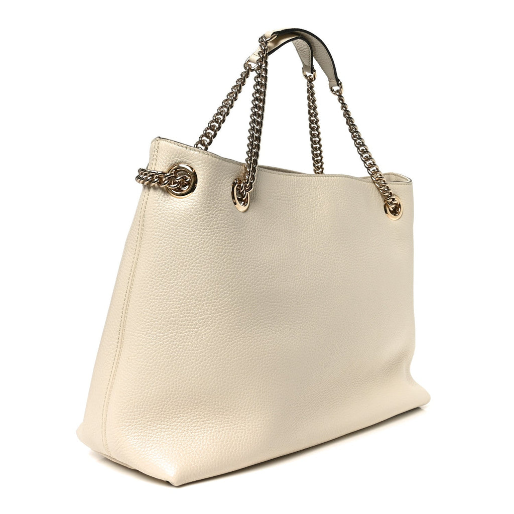 Pebbled Calfskin Medium Soho Chain Shoulder Bag Off White