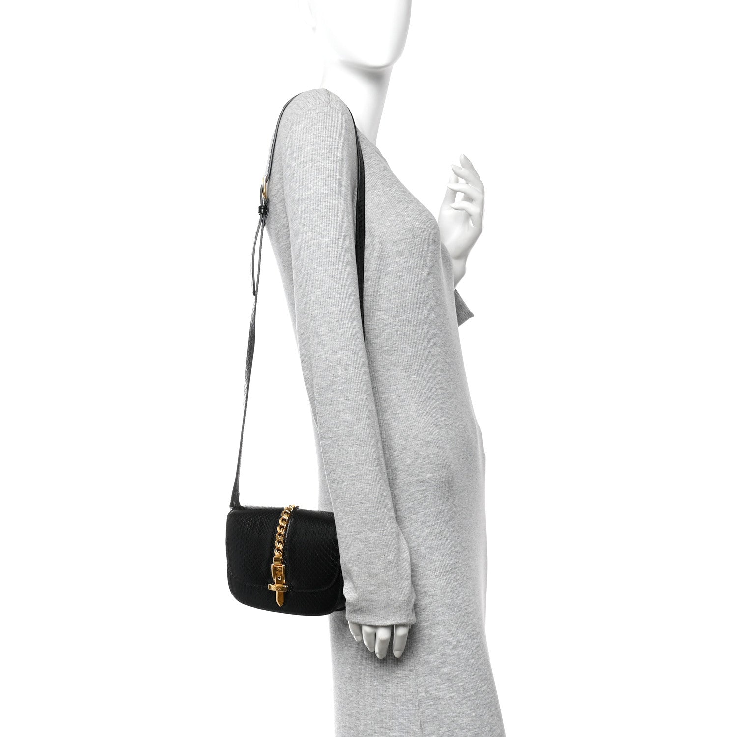 Snakeskin Mini Sylvie 1969 Messenger Bag Black