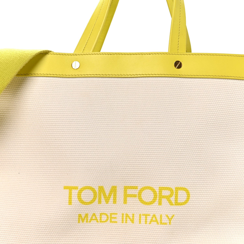 Canvas Calfskin Mini Logo Tote White Yellow