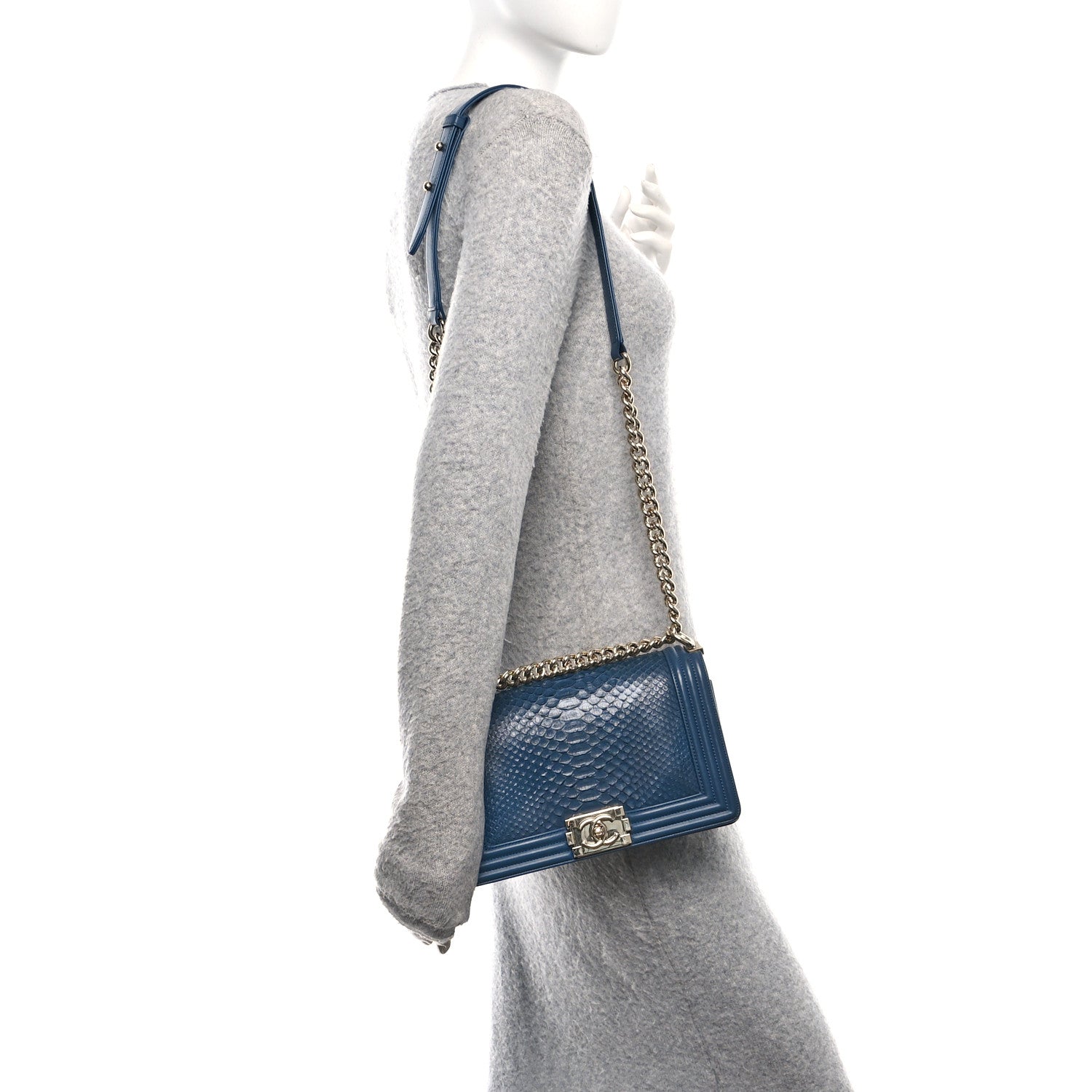 Snakeskin Medium Boy Flap Blue