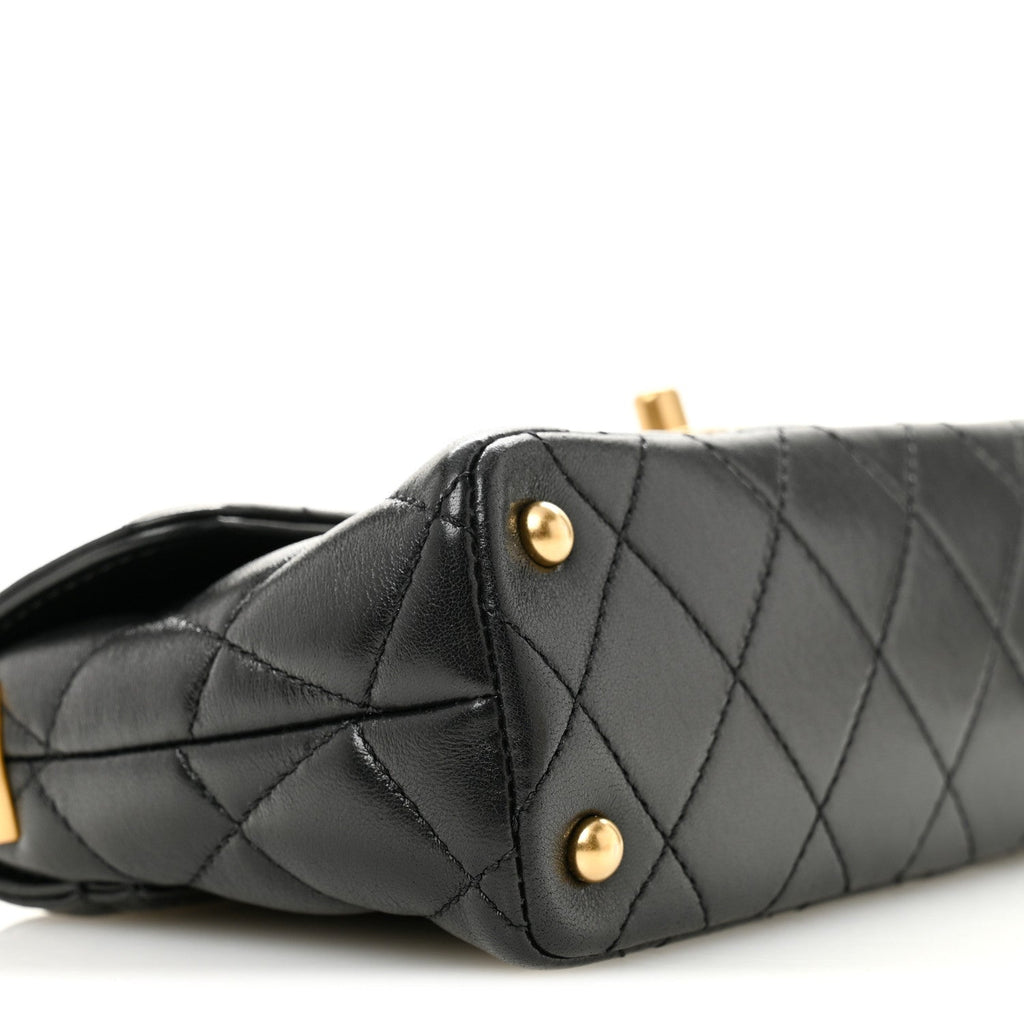 Lambskin Quilted Mini Flap Top Handle Bag Black