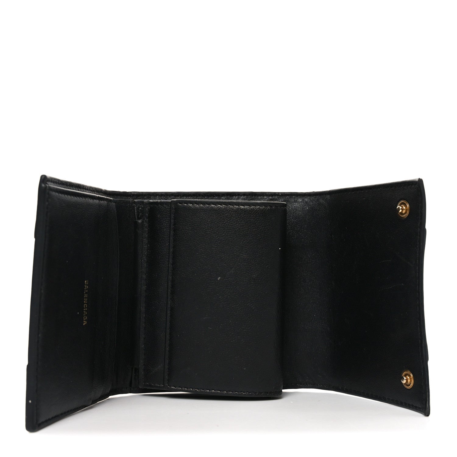 Shiny Box Calfskin Hourglass Compact Wallet Black