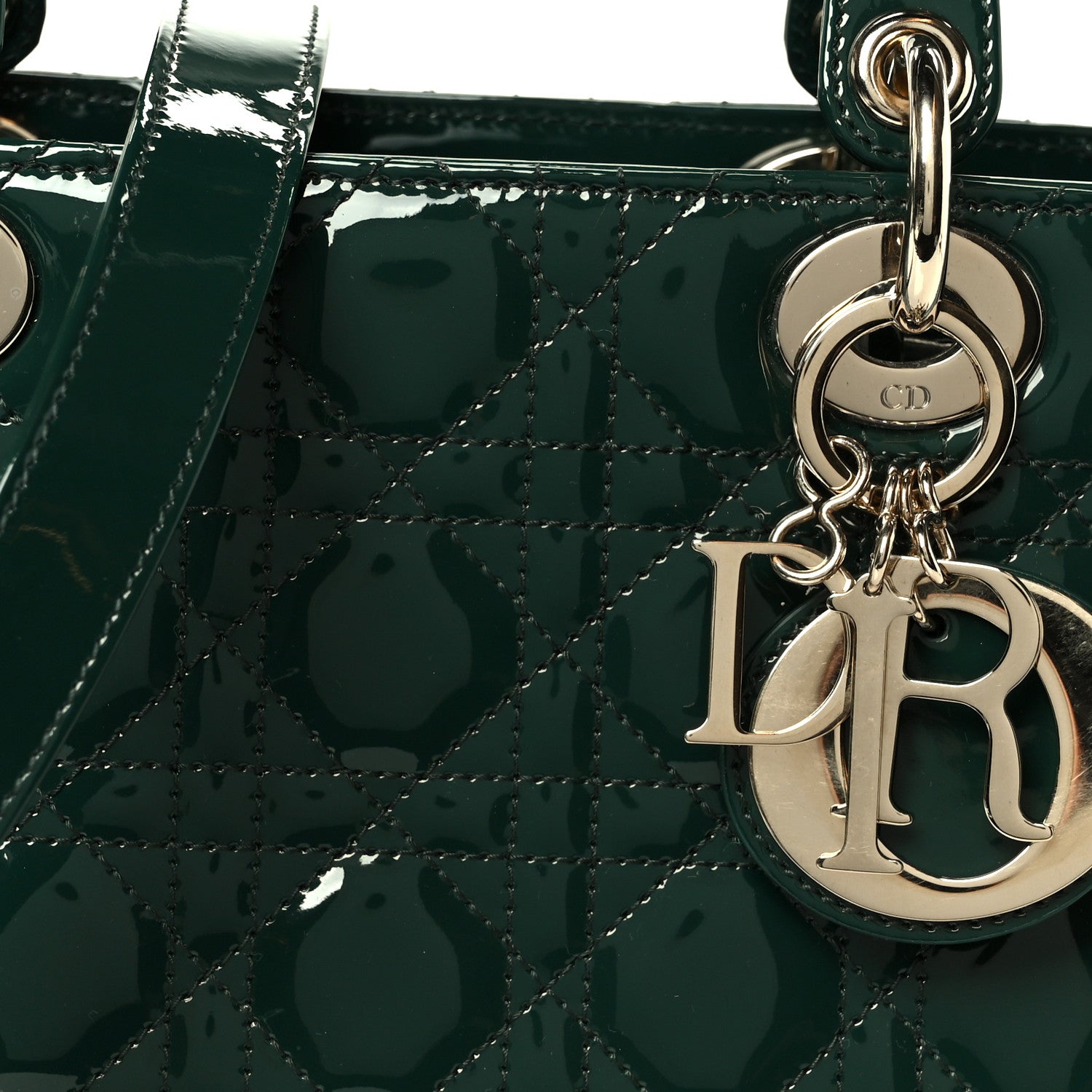 Patent Cannage Medium Lady Dior Pine Green