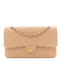 Caviar Quilted Medium Double Flap Beige