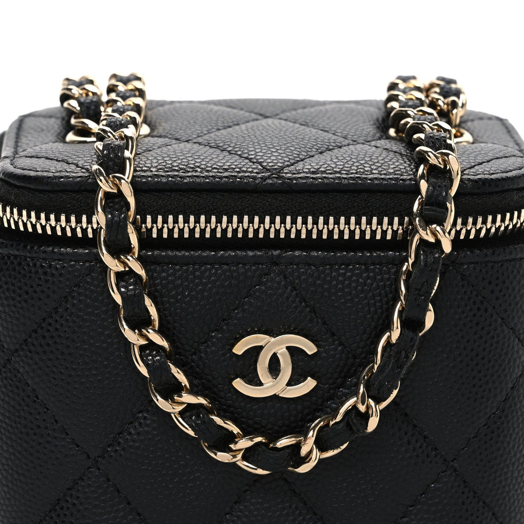 Caviar Quilted Mini Vanity Case With Chain Black