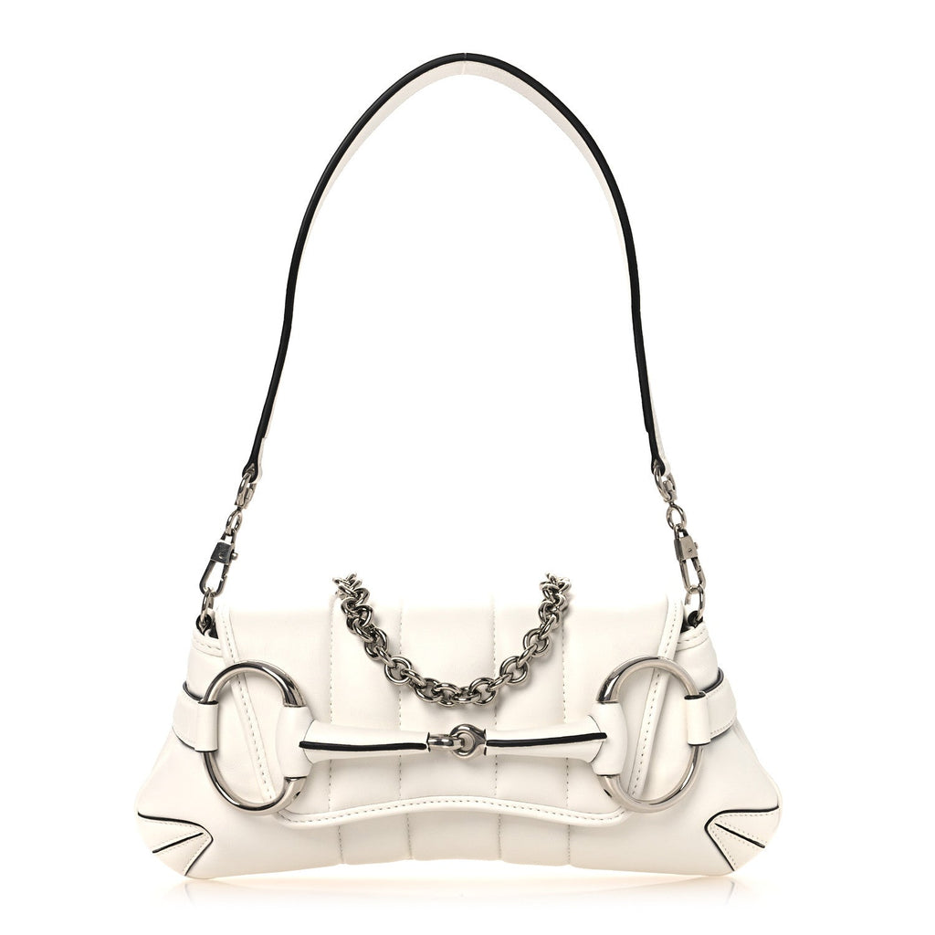 Nappa Vertical Matelasse Small Maxi Horsebit Chain Shoulder Bag Great White