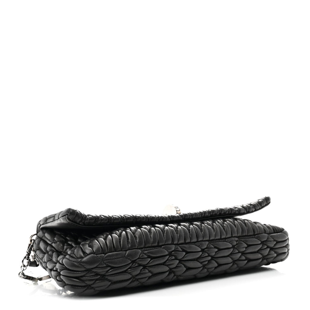 Nappa Matelasse Crystal Flap Clutch Black