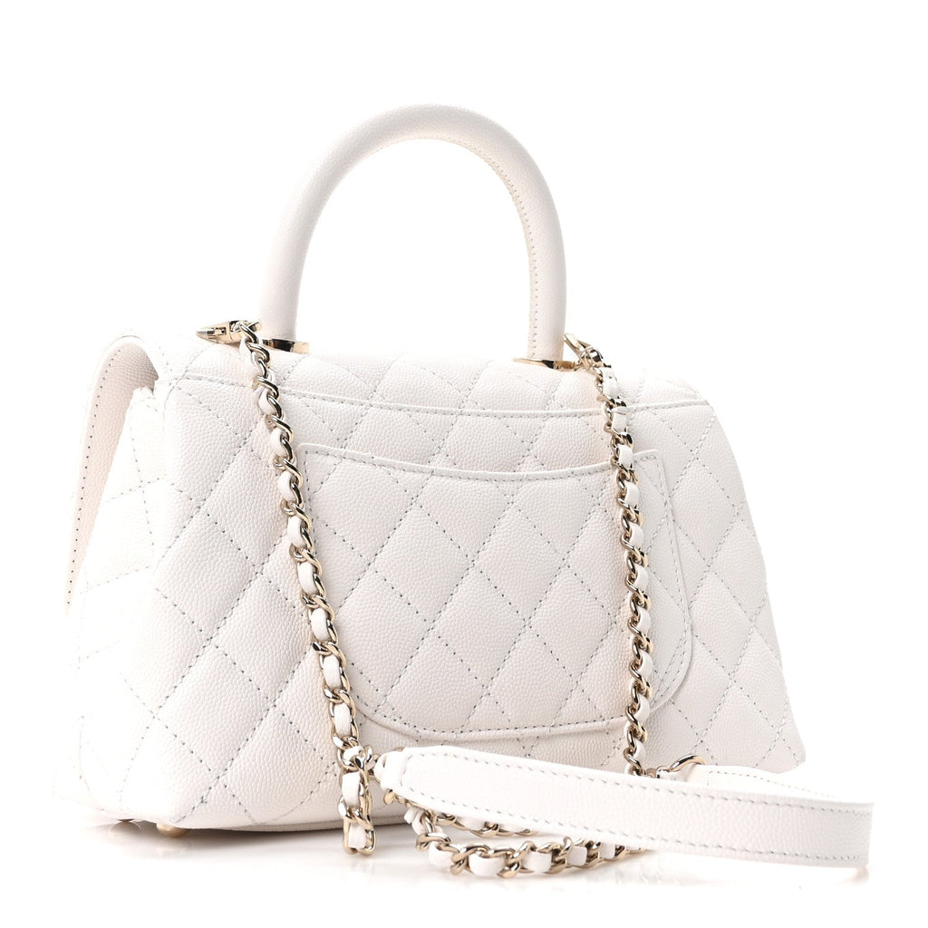 Caviar Quilted Mini Coco Handle Flap White