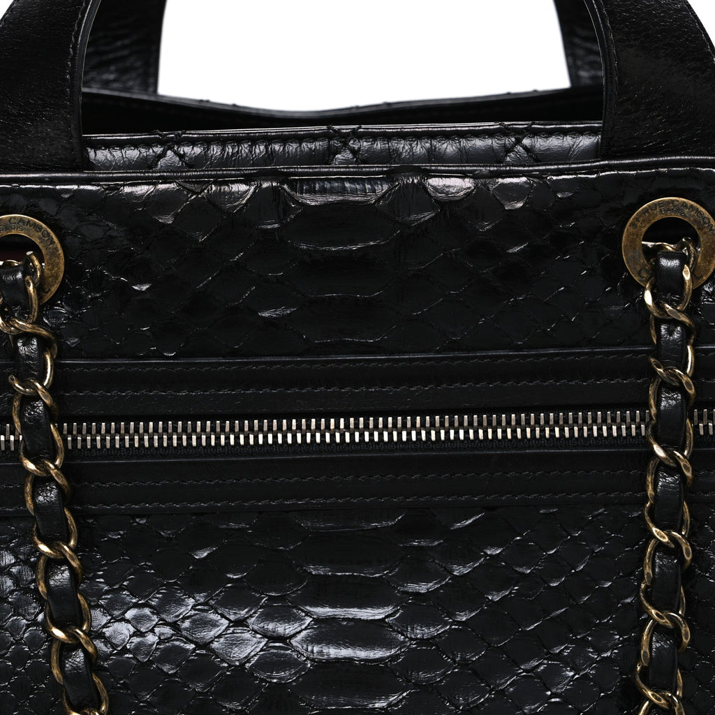 Snakeskin Glazed Calfskin Quilted Urban Mix Tote Black