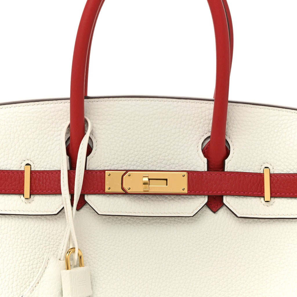 Taurillon Clemence Horseshoe Birkin 30 White Rouge Casaque