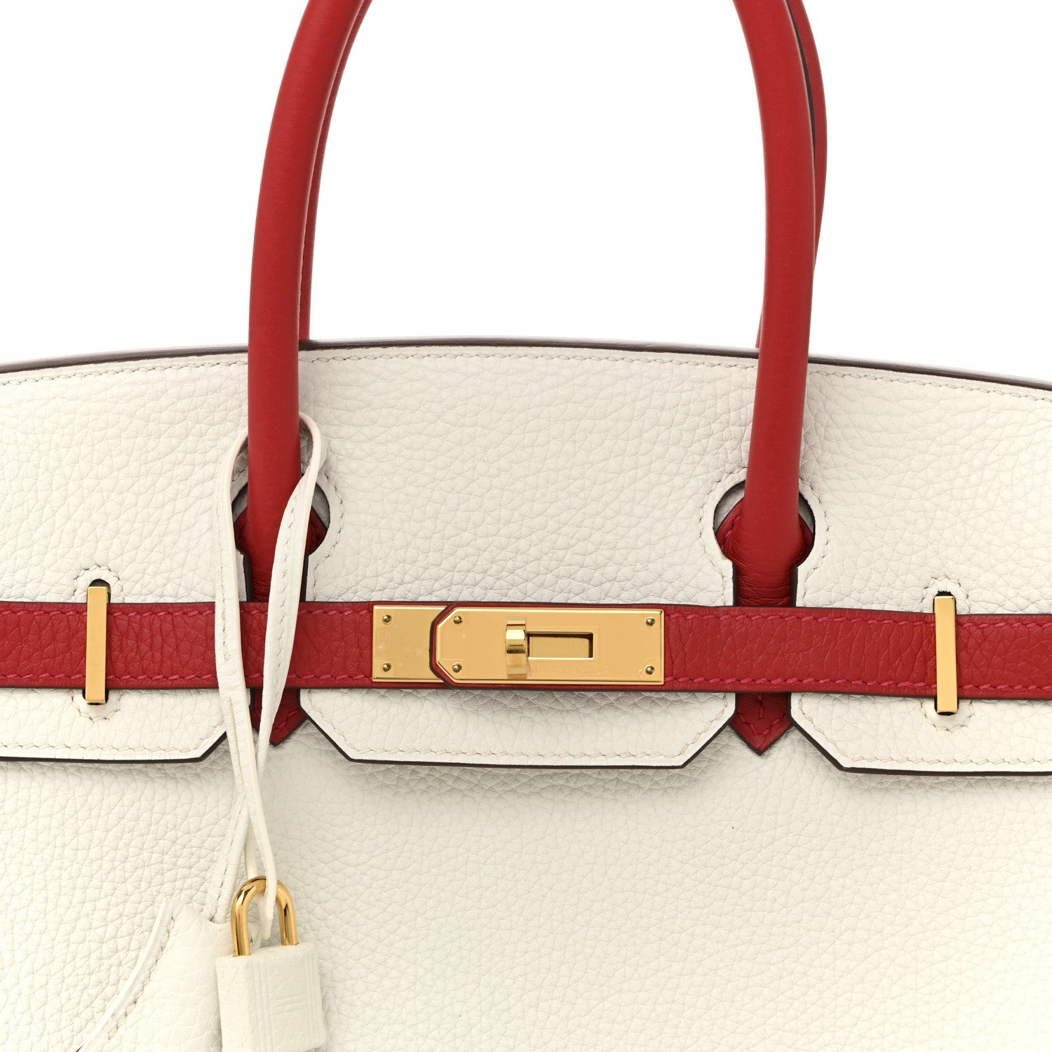 Taurillon Clemence Horseshoe Birkin 30 White Rouge Casaque