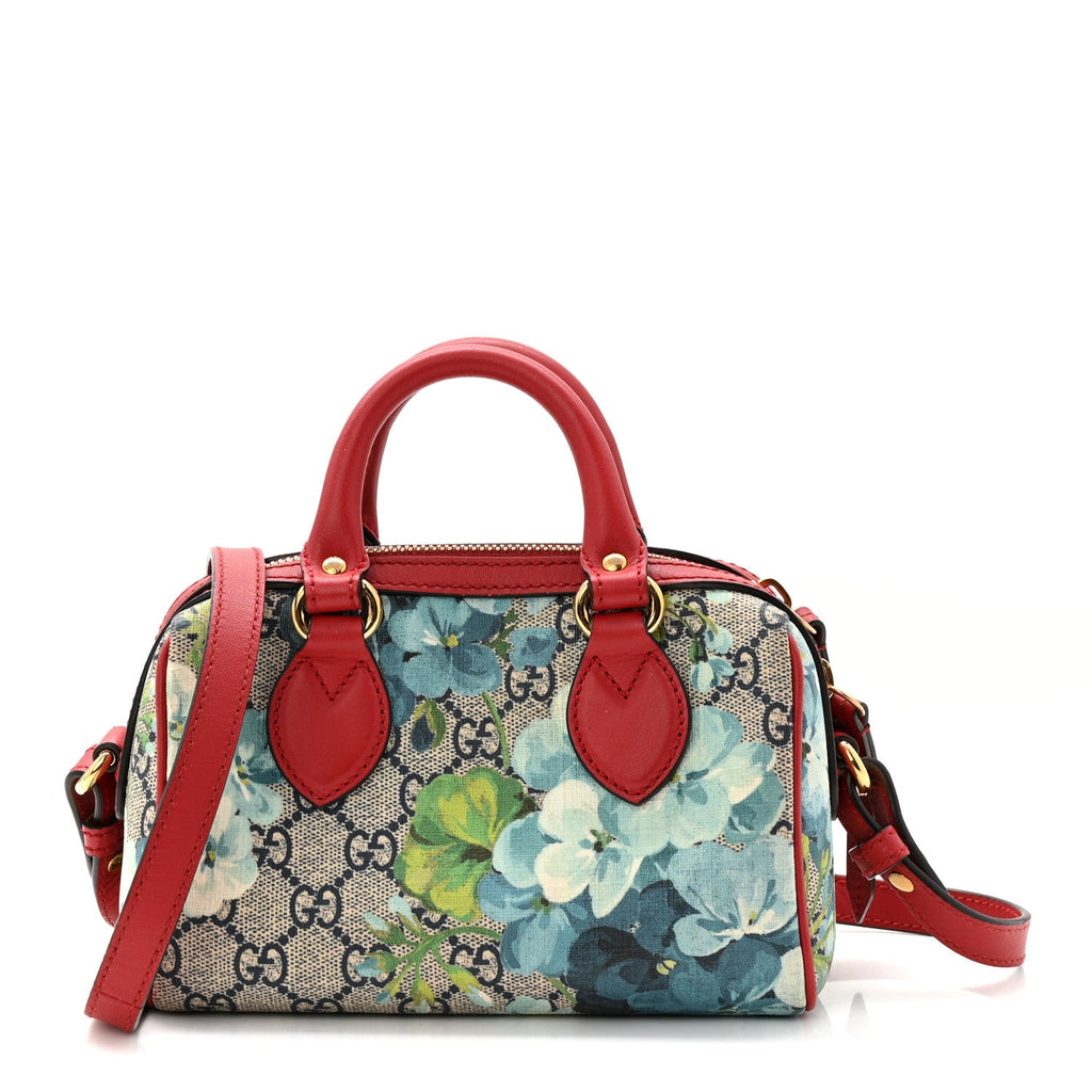 GG Supreme Monogram Blooms Mini Boston Navy Blue Hibiscus