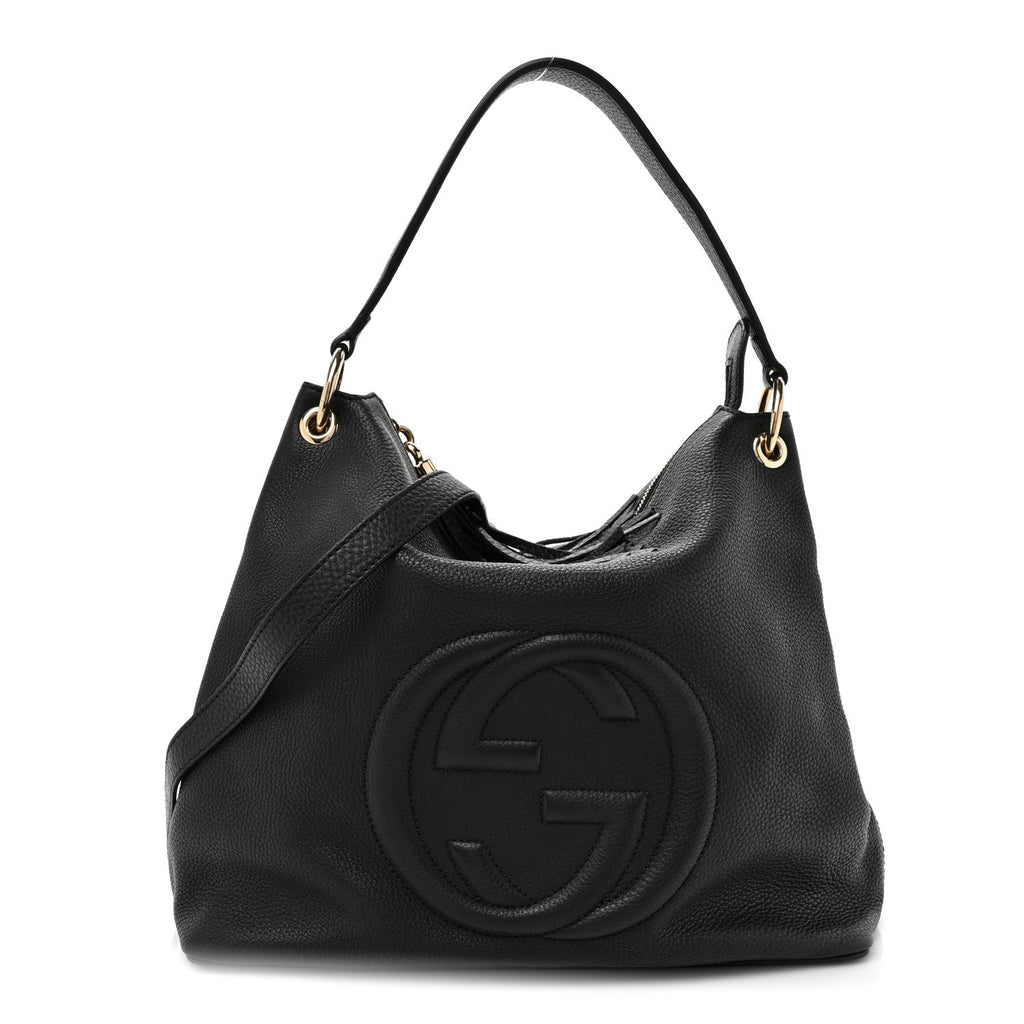 Pebbled Calfskin Large Soho Hobo Black