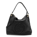 Pebbled Calfskin Large Soho Hobo Black