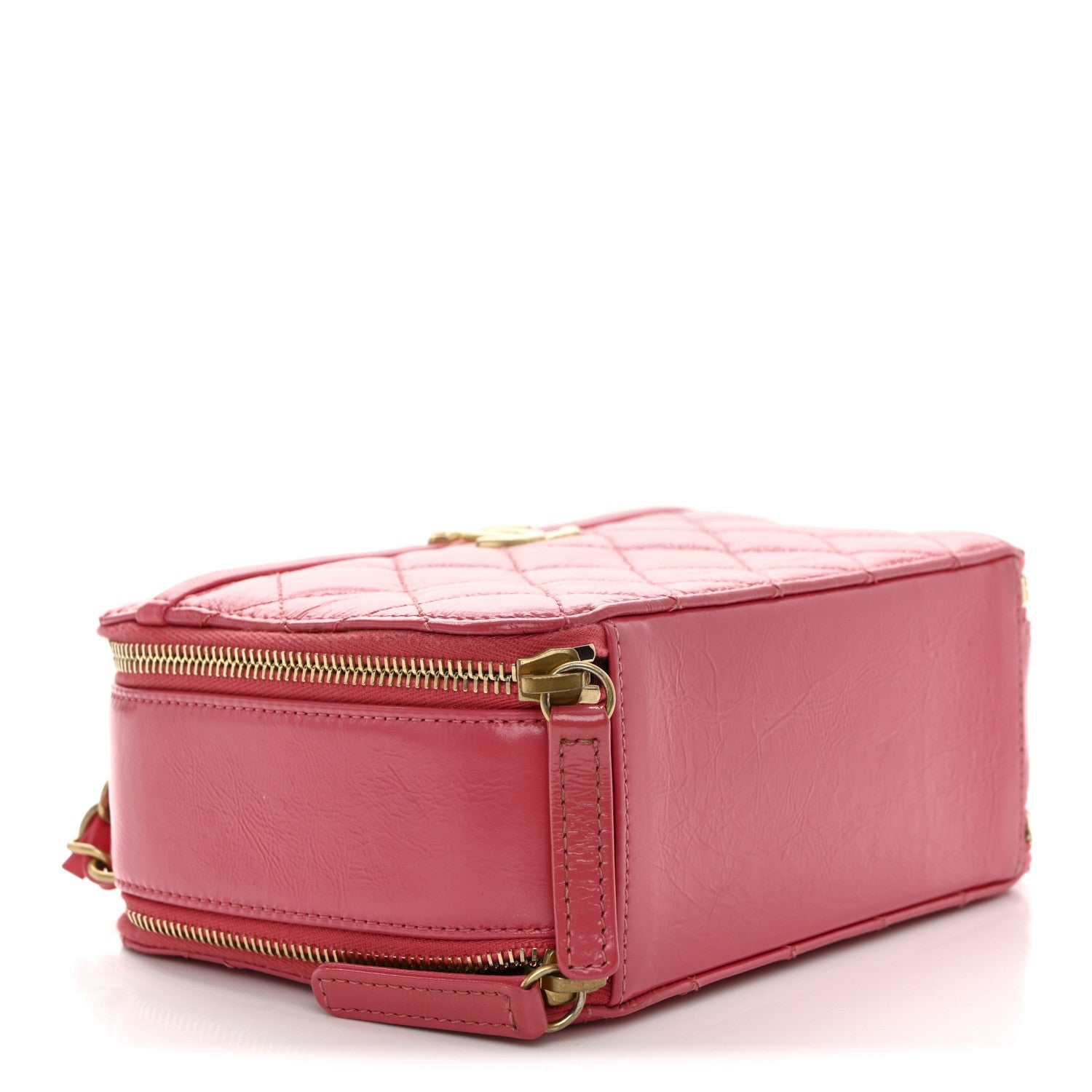 Crumpled Calfskin Quilted Small Get Round Top Handle Vanity Case Pink