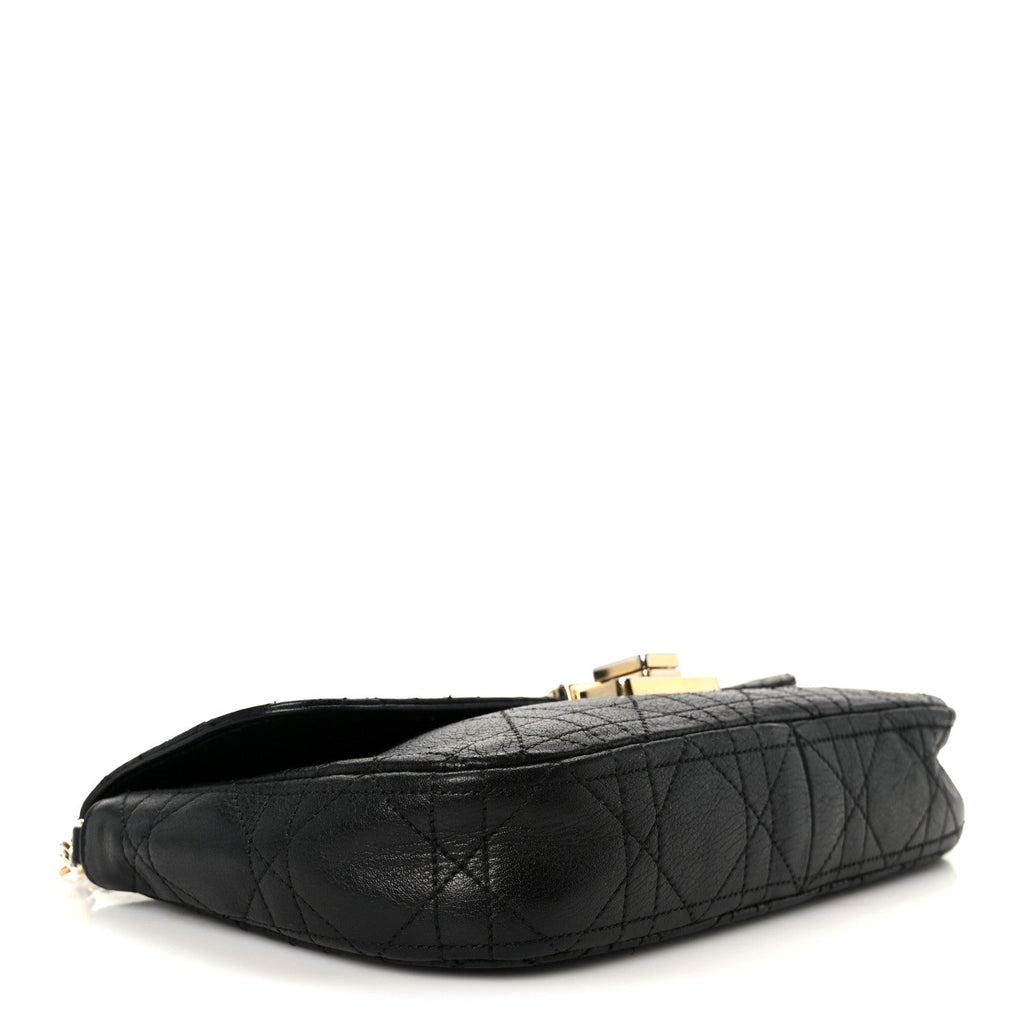 Grained Calfskin Cannage Diorling Wallet On Chain Black